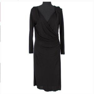 LK Bennett Black Viscose Faux Crossover V-Neck Draped Dress | Size 12